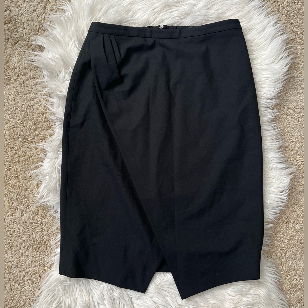 {J. Crew} Faux Wrap Wool Blend Pencil Skirt In Black - Women's 6 - Nwt